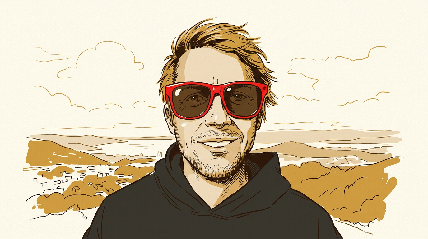Illustrated portrait of Tom Peck, founder of Mnevra