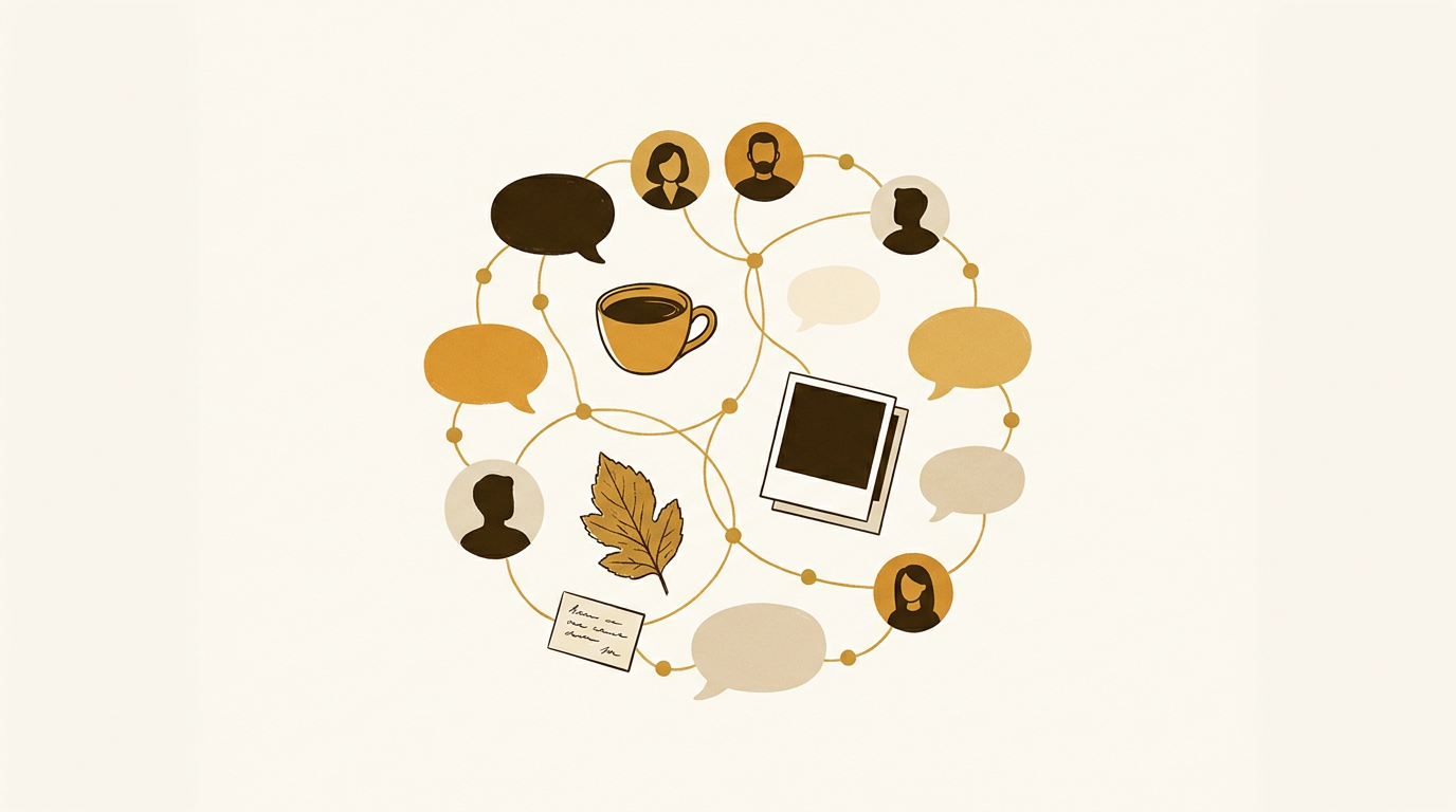 An illustrated web of people, places and moments